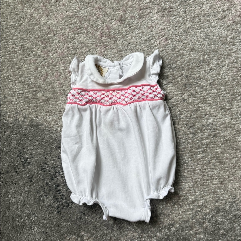 The Beaufort Bonnet Company White and Pink Baby Outfit